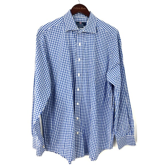 Vineyard Vines Mens Shirt Sz XL Cooper Fit Gingham Blue Check Performance 1134H4 - Picture 2 of 11